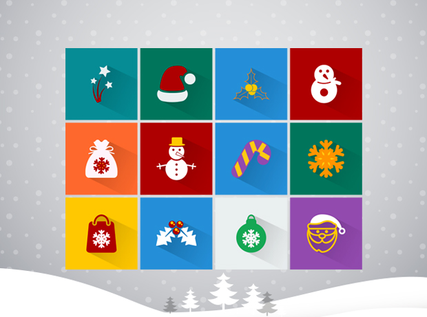 100 Flat Long Shadow Christmas Icons