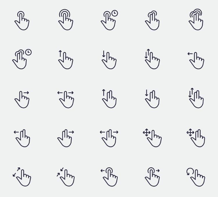 25 Touch Gestures Icons