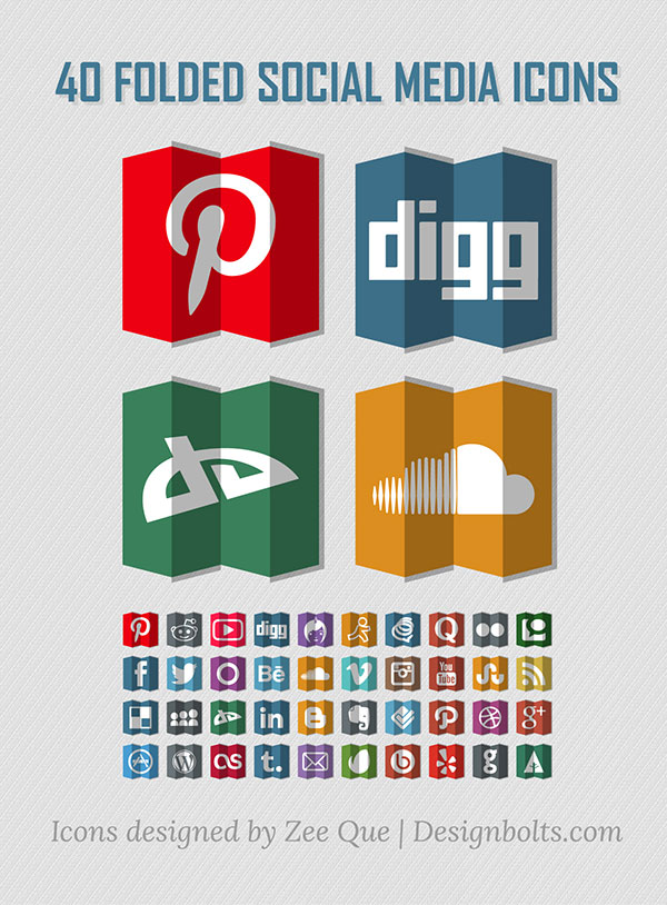 40 Free Folded Social Media Icons