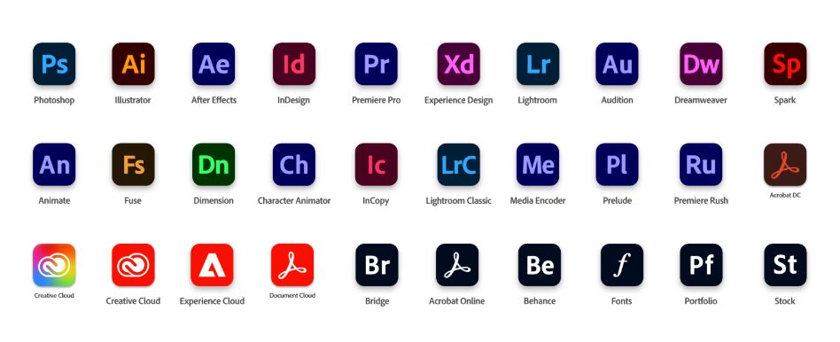 Adobe Products Icons 2020