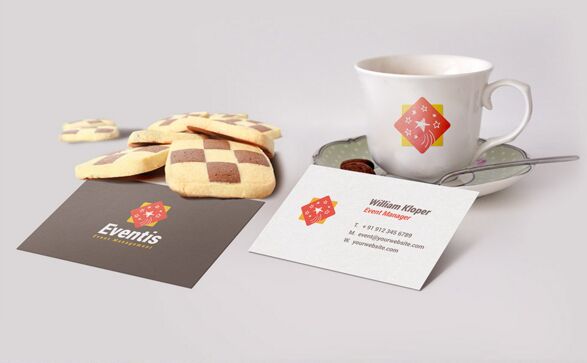 Business Card And Coffee Cup Scene Mockup PSD