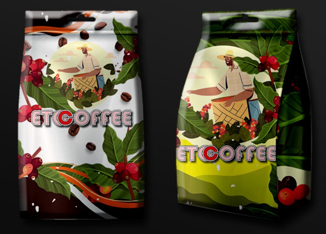 Coffee Pouch Front And Side Mockup PSD