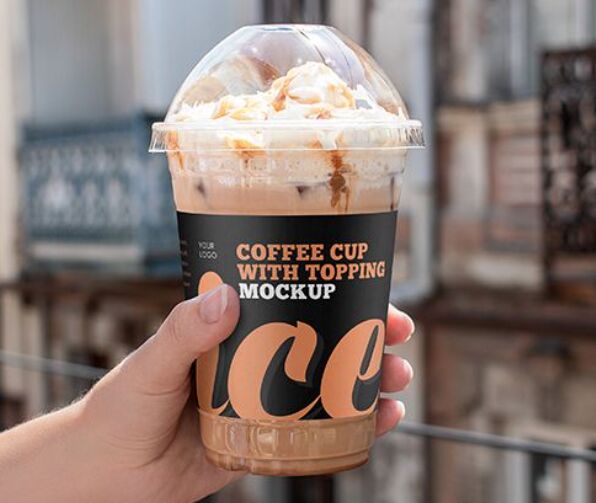 Free Iced Coffee Cup with Topping Mockup