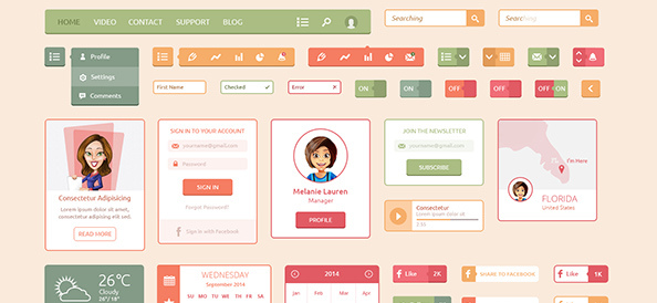 Free PSD Colorful UI Kit