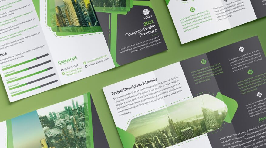 Free Trifold Brochure Corporate Green Branding Set