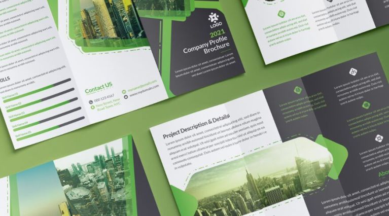 Free Trifold Brochure Corporate Green Branding Set