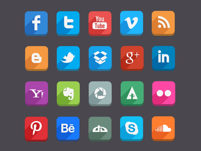 Long Shadow Social Media Icons (Psd)