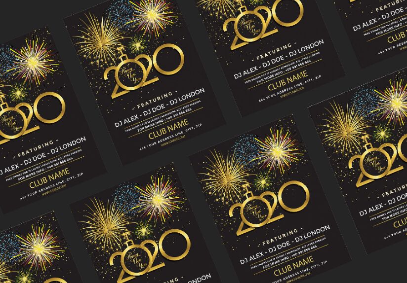 New Year Flyer 2020 Vector Mockup