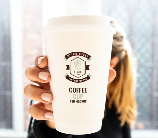 Woman Holding Cup Mockup