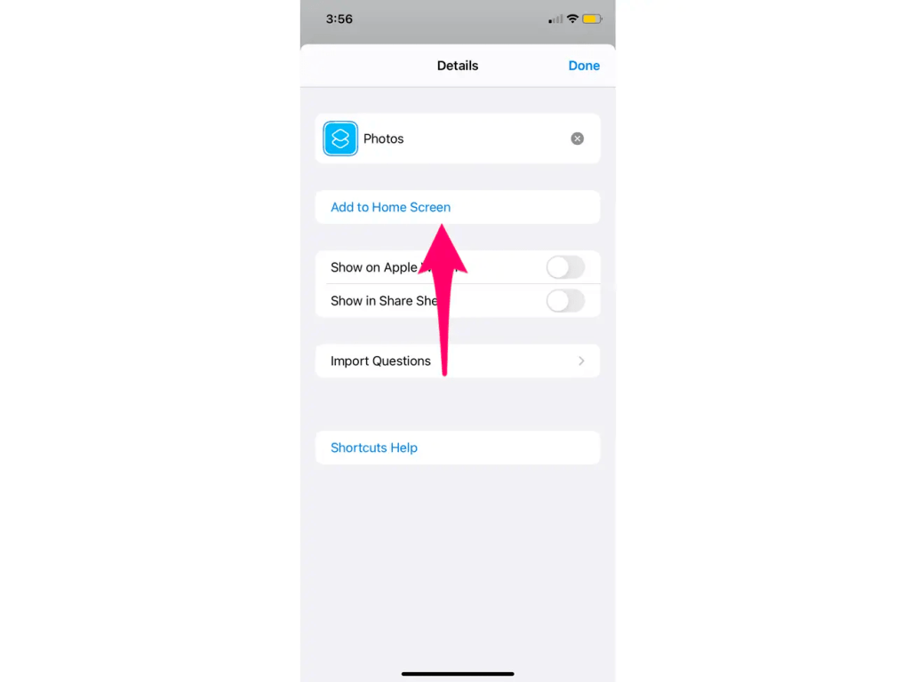 Add your new shortcut to the home screen