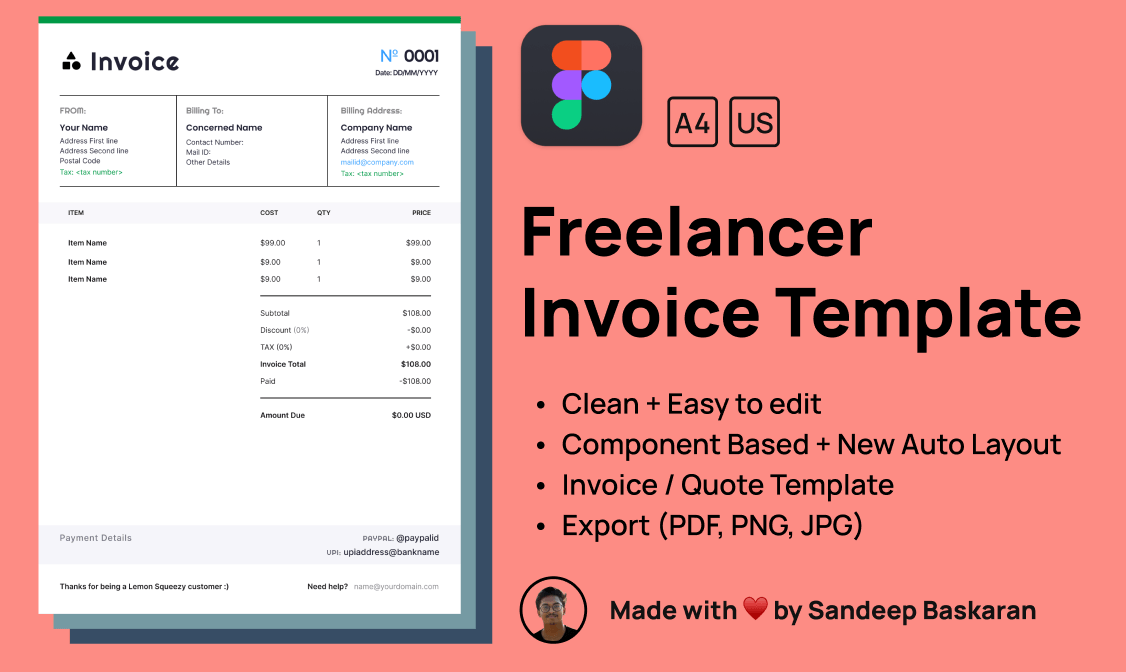Freelancer Invoice Template using Figma