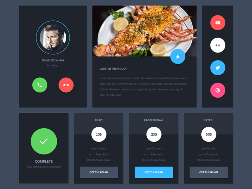 Material Design Dark UI Kit